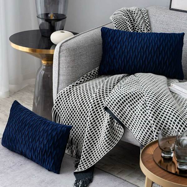 Fløjls pudebetræk 30x50cm til stue sofa, sæt med 6 ensfarvede firkantede pudebetræk soveværelse dekoration, marineblå KLB