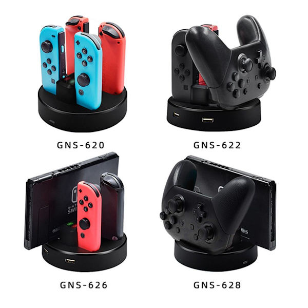 Multifunktionell laddare 4 laddningsstation docka för Nintendo Switch-kontroller KLB
