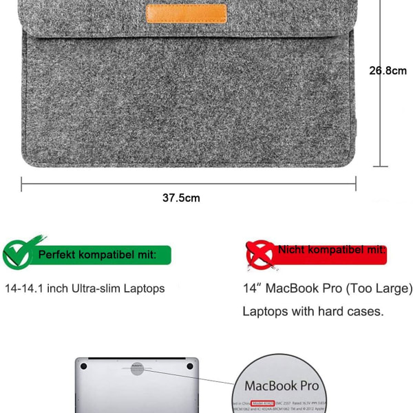 Laptop sleeve compatible with 14 inch laptops/15 inch MacBook Pro