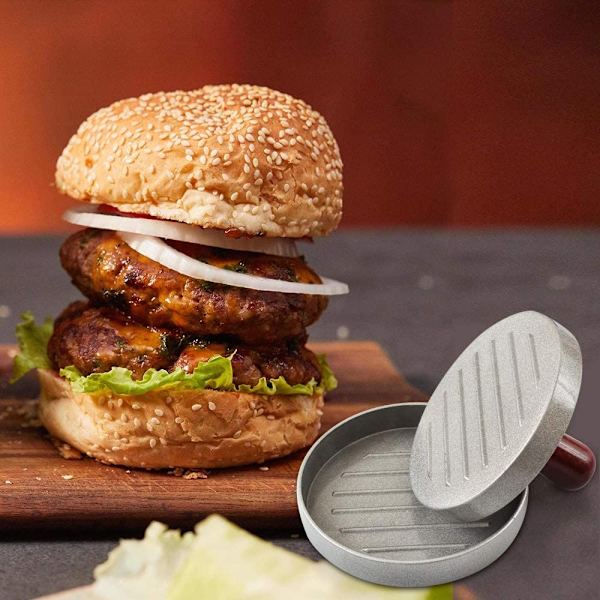 Hamburgarepress och Patty-pappersset, Hamburgarepress, Grillpress, Pattyform med 100 ark vaxpapper