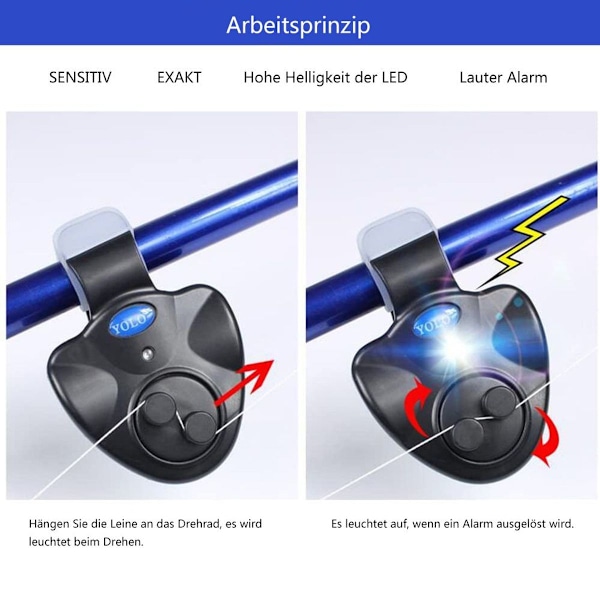 Fiskebid alarm med LED lysindikator vibrationsenhed KLB