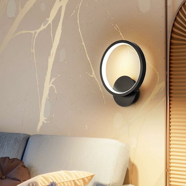1 st Inomhus Vägglampa LED 14W Rund Vägglampa, Modern Vägglampa för Sovrum Vardagsrum Trappor Korridor, Varm Vit 2900-3200K, Svart KLB