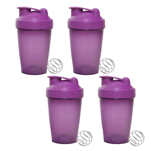 4 pakkausta] 20oz Shaker-pullo vispiläpalloilla, sisältää violetin