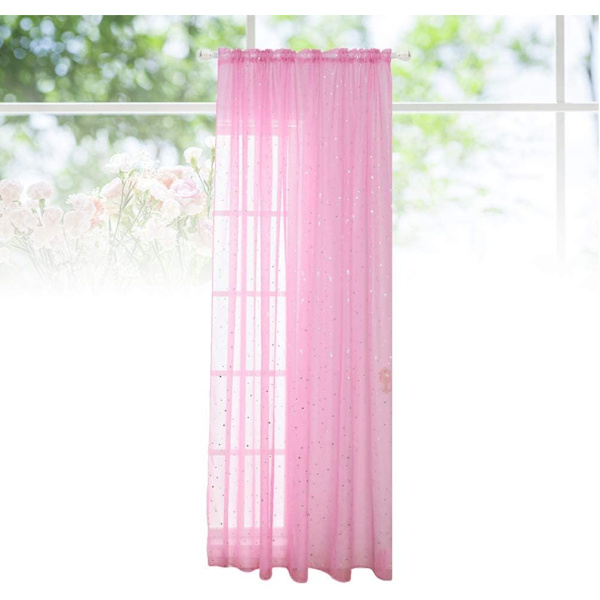 1 stk - 100 * 200 cm (rosa) Voile vindusgardin Romantisk sølvstjerne folie vindusbehandling Paljetter Stjerner Gardiner Panel for vindu