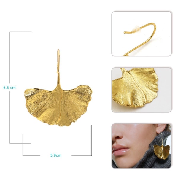 Guld Elegant Flower Fashion Drop Øreringe, Søde Metal Leaf Øreringe KLB
