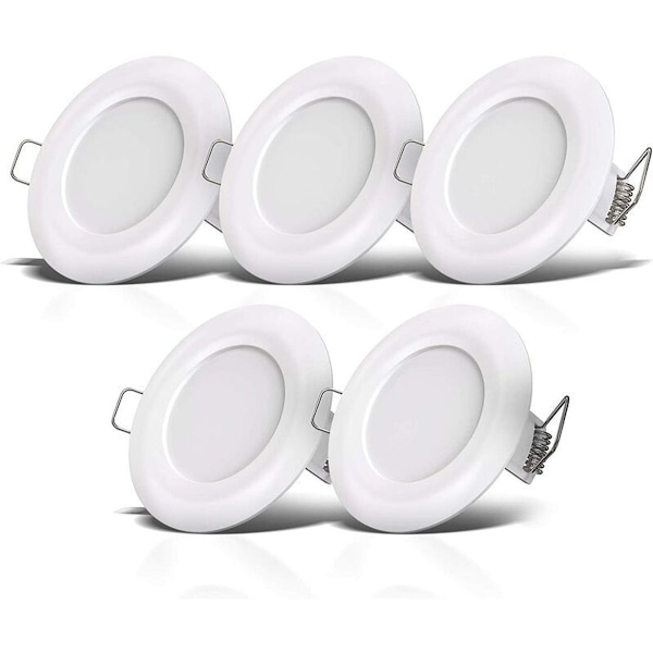 5 LED-badeværelsesspotlights, ultraflade 25mm, Ø90mm, hvide, indbyggede loftslamper, 5-7W LED-panel,