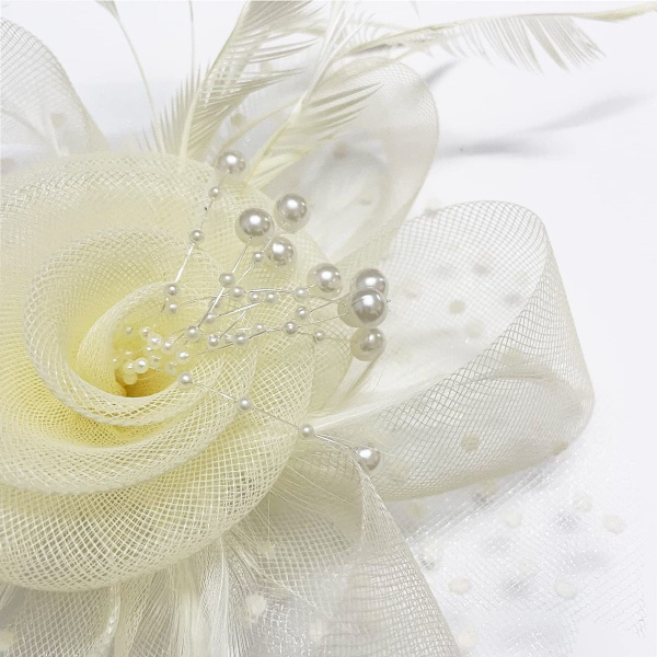 Fascinatorhatt för kvinnor, slöja nät fjäder hårband