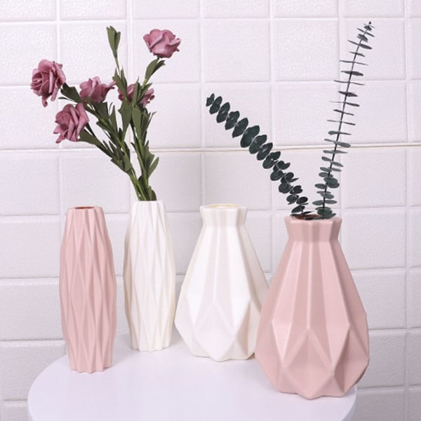 Geometrisk linje keramisk vase origami stil tørret blomst vase pink