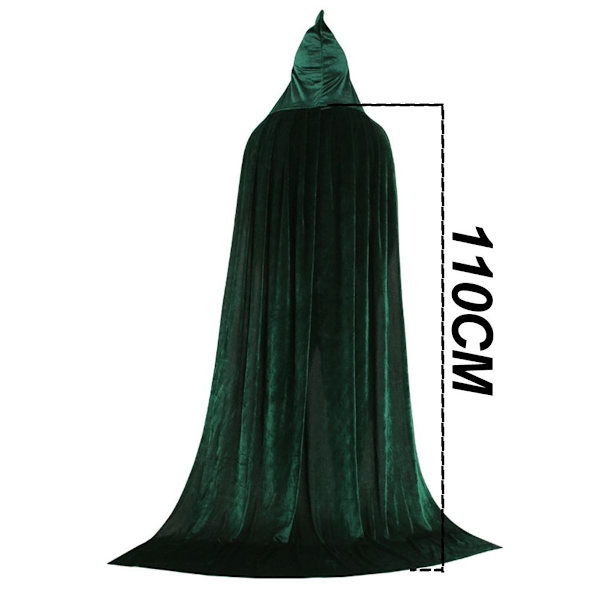 Unisex kostume med hætte og fuld længde kappe. Mørkegrøn