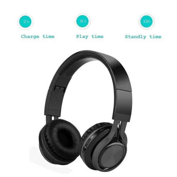 Bluetooth-hodetelefoner, sammenleggbare, trådløse, svarte