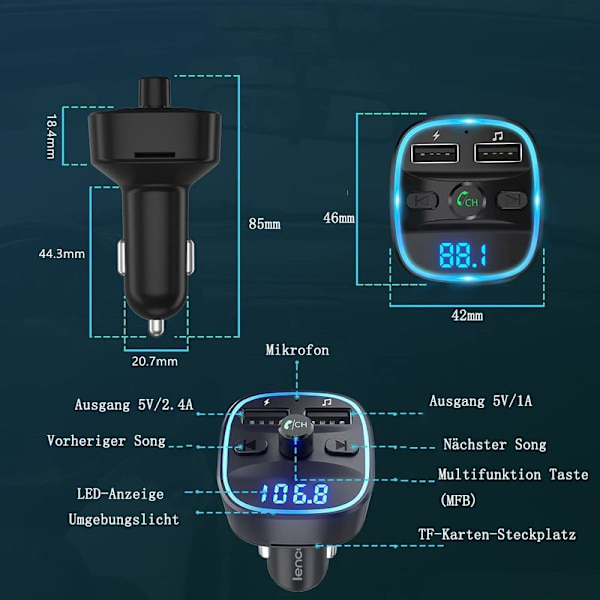 Bluetooth FM-lähetin autoon, radiosovitin Bluetooth-lähetin autoon