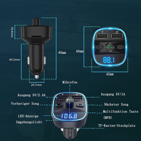 Bluetooth FM-sändare för bil, Radioadapter Bluetooth-sändare för bil