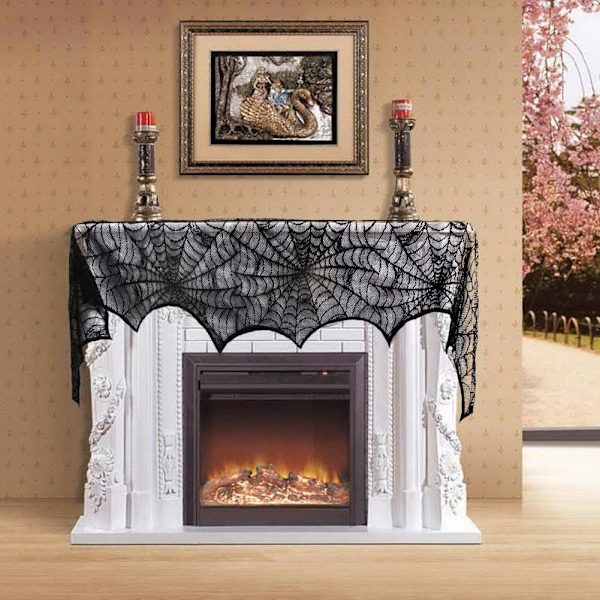 Halloween-koristelu Halloween Musta Pitsi Hämähäkinverkko Takka Kaitali Peite Halloween-juhlatarvikkeisiin 49x96 Tuumaa