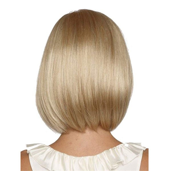 Blond kort kvinne parykk, naturlig, fullstendig syntetisk, rett hår