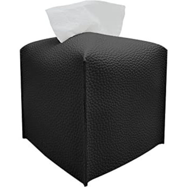 (Svart)Modern Square PU-läder Tissue Box Cover för badrum, disk, nattduksbord, sovrumsbyrå, kontor, bil