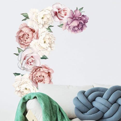 Pionväggdekaler, blomväggdekaler, pioner, rosor, blommiga väggdekaler