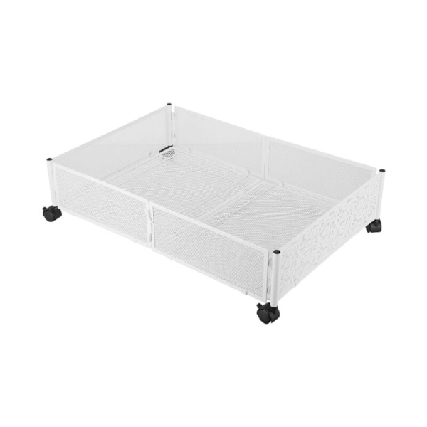Opbevaring under sengen med hjul, metal opbevaringsboks under sengen, værktøjsfri montering til soveværelse, tøj, sko, dagligvarer, hvid, 59,5x40,5x15,8CM KLB