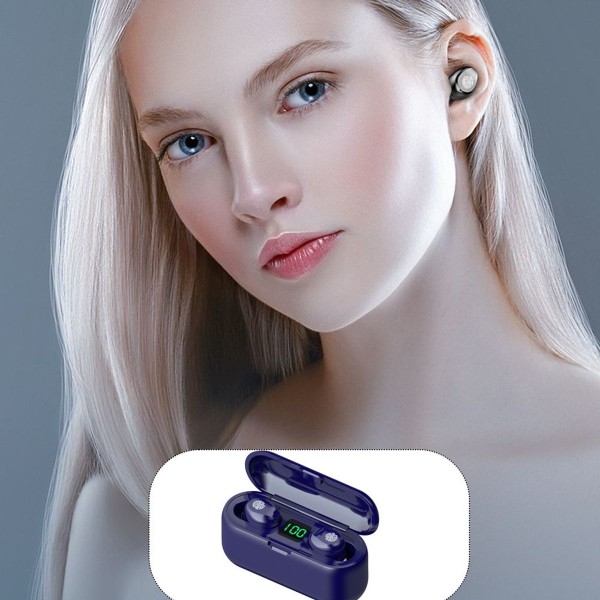 Trådlösa Bluetooth 5.1 Uppladdningsbara IPX5 vattentäta öronsnäckor Marinblå