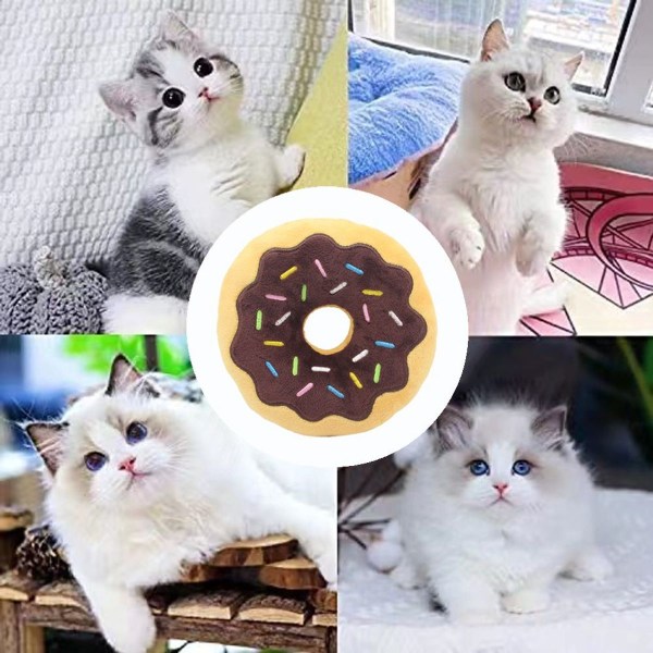Donutformad plysch katt kattmynta leksak kattunge interaktiv kudde kaffe KLB