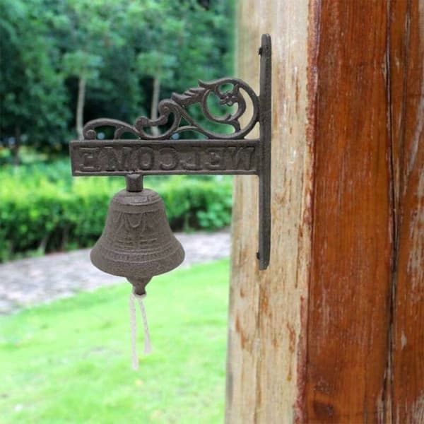 Frontdörrsklocka Dekorerad Dörrklocka Lanthus Gjutjärnsväggklocka Antik Blomdörrklocka-A KLB