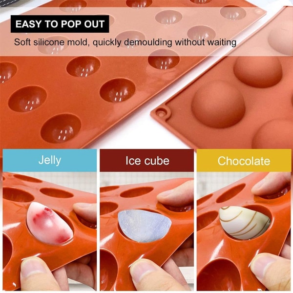 Halvsfärisk silikonform, silikonformar för choklad, 3-pack bakformar KLB