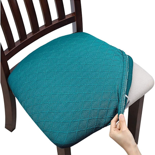 Jacquard-präglad stolsöverdrag stretchsäteöverdrag för matsal kontor hotell bröllop (Blå, set om 4) KLB