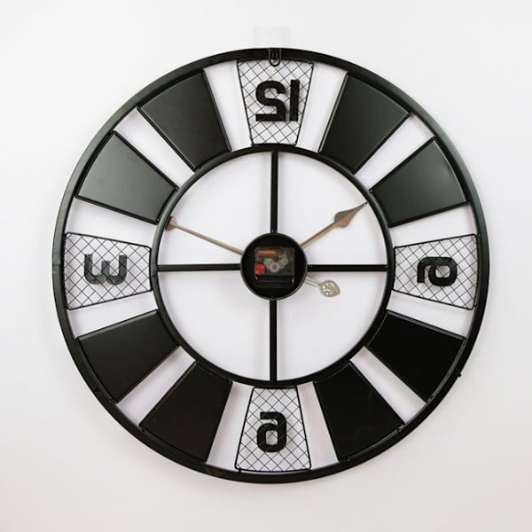 40 cm Retro Stue Dekorasjon Rund Metall Veggklokke i Smijern