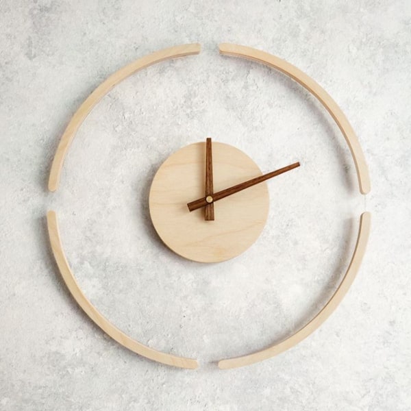 14 Inch Transparent Floating Wall Clock Wooden Clock Home Living Room Wall Decoration