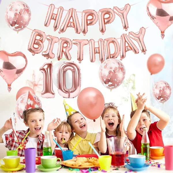 10. syntymäpäivä ilmapallot, tyttöjen 10. syntymäpäivä ilmapallot, ruusukulta 10. syntymäpäivä ilmapallot, 10. syntymäpäiväkoristeet, Hyvää syntymäpäivää ilmapallot