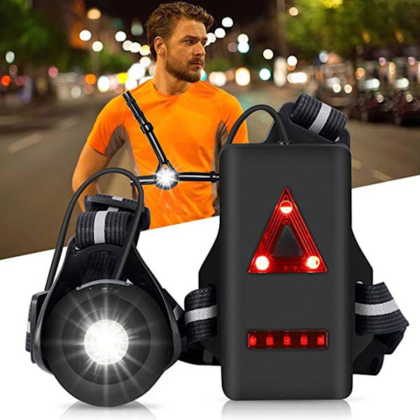 Löpljus, Bröstlampa, USB-laddningsbar, Vattentät IPX6, Justerbar Stråle\" KLB