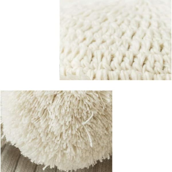 Runde boho puder med pomponer, macrame puder gulvpuder