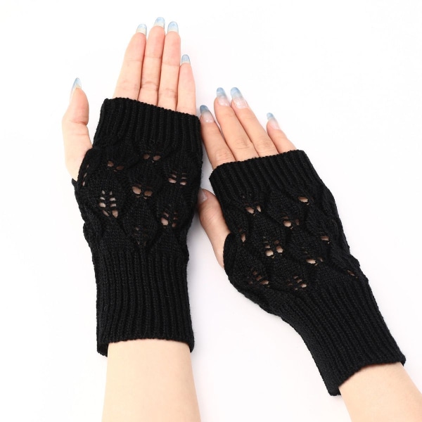Vinterarmvarmere votter Strikkede fingerløse hansker for kvinner Mørkegrå KLB
