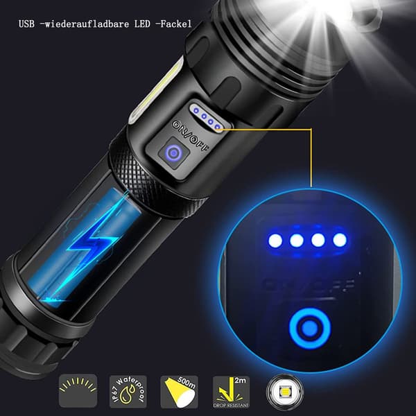 Erittäin kirkas LED-taskulamppu, 7 valotilaa USB-taskulamppu XHP70 26650 akulla KLB