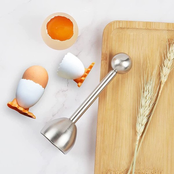 Egg Cutter Set i Rustfritt Stål Eggåpner Egg Skallfjerner for Harde og Myke Egg 6 Stykker Eggkopp og 1 Eggåpner