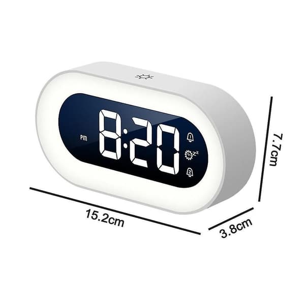 Fargerik LED digital alarmklokke med slumrefunksjon og dimmer