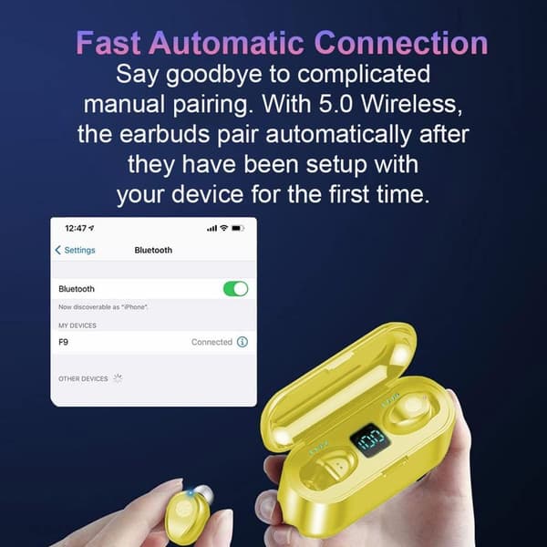 Trådlösa Bluetooth 5.1 Uppladdningsbara IPX5 Vattentäta Öronproppar Gul