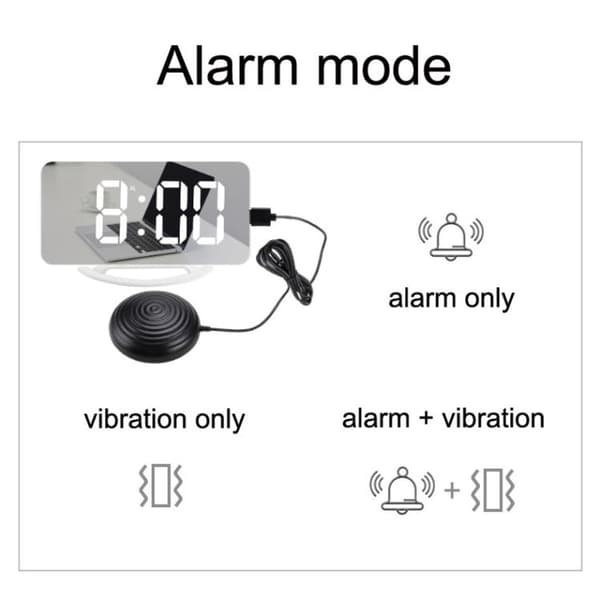 TS-8202 Multifunktionel LED Vibrerende Spejl USB Vækkeur