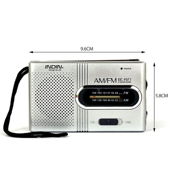 Mini Radio Bærbar BC-R21 Lommeradio med Bærestrop AM FM Teleskopisk