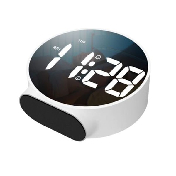 8816 Rund väckarklocka med dubbla funktioner och LED-spegel (vit)