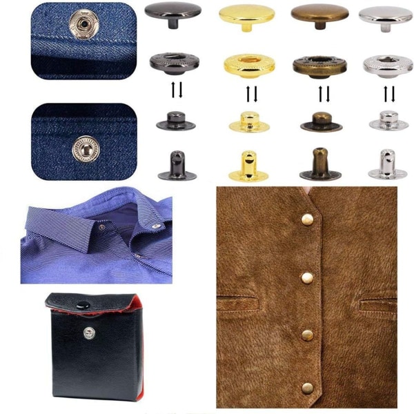 120 Set Lær Trykknappsett 6 Farge Metall Trykknapper med 4PCS