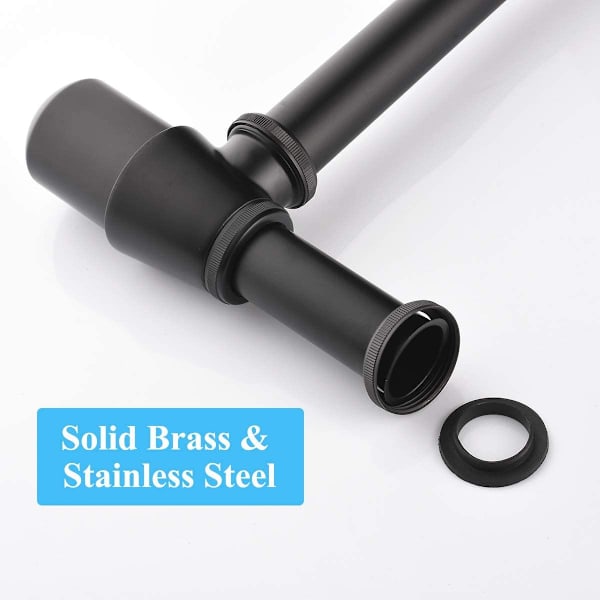 Allas Siphon, Keymark Universal Siphon 200mm Dip Tube, 1 1/4x32mm Säädettävä Sifon Anti Odor vuototiivis, Premium Allas Viemäri Seinämalli Musta