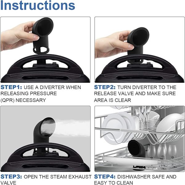 Silikone Dampomleder, Instant Pot/XL Trykkoger Tilbehør, Alle Kvart Størrelser, Gadget til Køkken/RV (Sort)