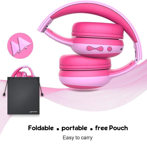 Bluetooth-headset for barn med mikrofoner rosa
