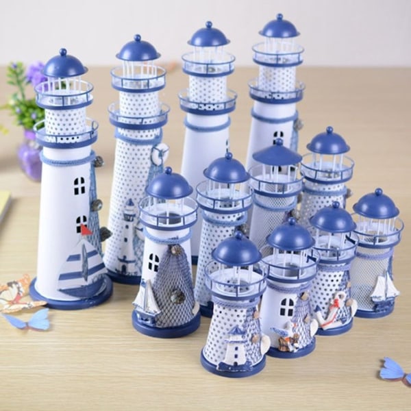 2 Flashing Pewter Ocean Lighthouses Mediterranean Style Home Decor Arthan