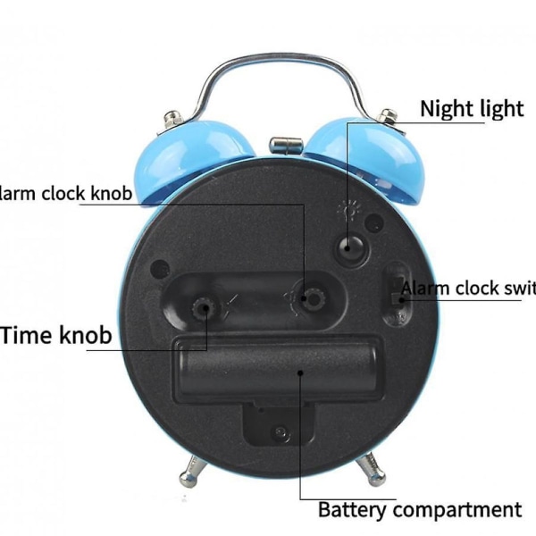 3 tommer analogt alarmur med metal klokke som dekoration til kollegieværelse