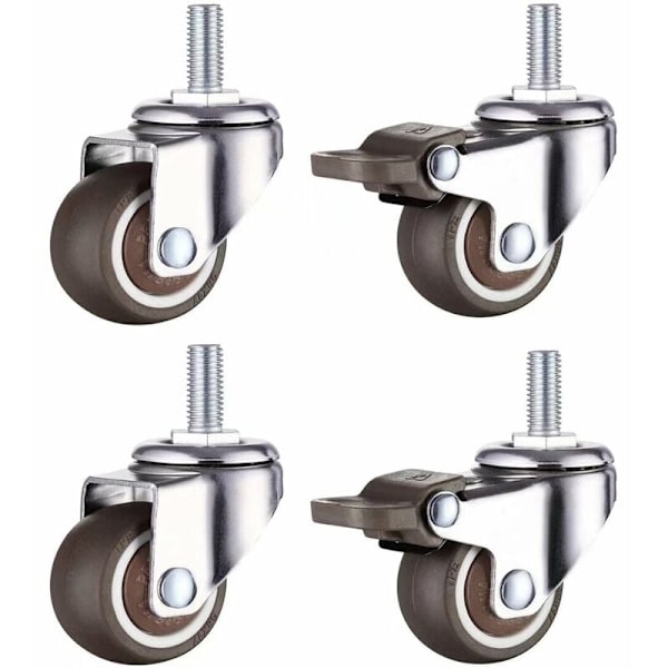 Set med 4 små möbelhjul, 25 mm, mjukt TPE-gummi (2 st med broms) (25 mm) KLB