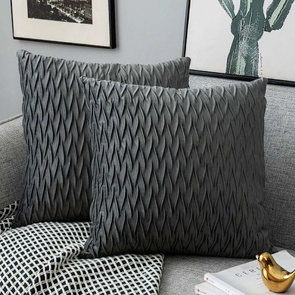 Fløyel putetrekk 45x45cm for stue sofa, sett med 2 ensfargede firkantede putetrekk soveromsdekorasjon, grå KLB