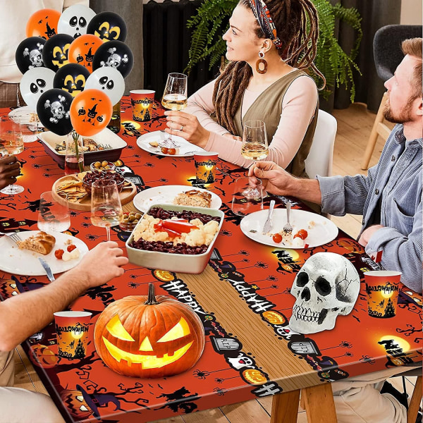 Halloween-bestickset, bestickset för 24 personer, Halloween-festartiklar inklusive papperstallrikar, servetter och muggar, banderoller, ballonger, dukar, Spoo