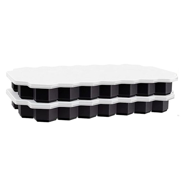 Silikonform för isbitar, 2-pack, 37 fack med lock