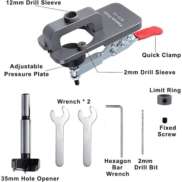 Hengsel Jig 35mm, Dørskap Hengsel Jig, Skjult Hengsel Jig, Puncher, Borguide Lokator for DIY Tømmerarbeid KLB